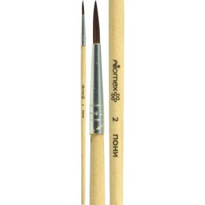 Кисть пони №2 живописная «Attomex» круглая, деревянная ручка 8073328