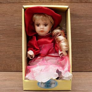 Кукла фарфоровая 20см. в коробке 8006,4 алое платье