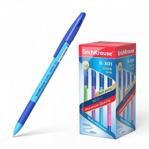 Ручка шарик. Erich Krause R-301\42751 Neon Stick&Grip 0,7мм синий стерж.