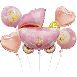 Набор шаров (35''/89 см) Коляска для девочки, Розовый, 5 шт. в упак.