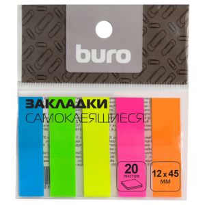 Ярлычки-закладки самокл. 45*12 пластик 5цв.*20л. Buro