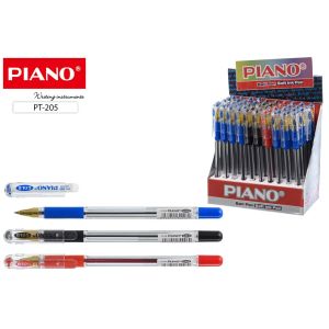 Ручка на масляной основе Piano Gold PT-205 (3 цв: 35-синих, 10-чёрных, 5-красных) пишущий узел 0,5мм, наконечник золотистого цвета, резиновый рефлённый держатель