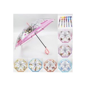 Зонт детский YS-33 прозрачный купол, с рисунком прозрачный, свисток, металлический каркас.66*4*4