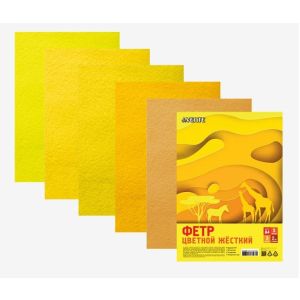 Набор листов фетра А4 5цв 5л «deVENTE. Оттенки желтого» , толщина 1,5 мм, пластиковый пакет