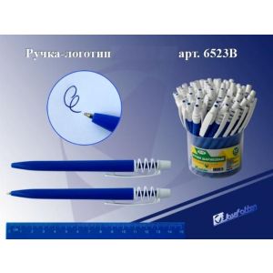 Ручка-логотип 6523B «Гармошка» синий+белый корпус, пишущий узел 0,5мм