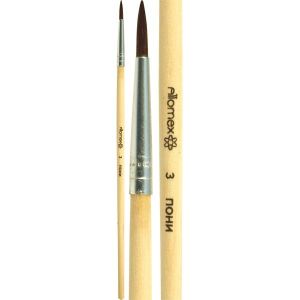 Кисть пони №3 живописная «Attomex» круглая, деревянная ручка