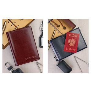 Обложка для автодокументов (кожа) + паспорт С-031 гладкая Бордо