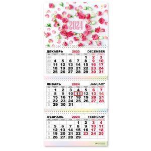 Календарь трехсекц. 2024 300*690 7822 Цветы