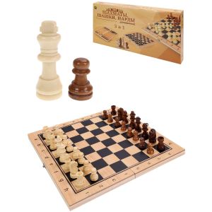 Шахматы, нарды, шашки 29*14.5*3см фигуры-дерево в коробке ИН-4157