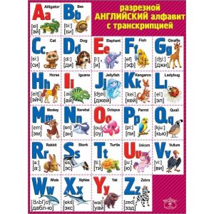 Плакат школьный Английский алфавит 0800994 разрезной с транскрипцией