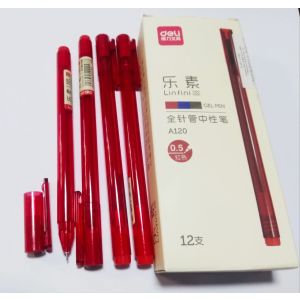 Гелевая ручка красная 0,5мм DELI A120Red игольчатый стержень