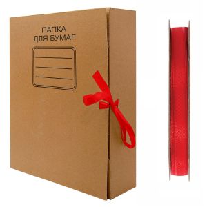 Лента обвязочная атласная для прошивки документов, ширина 6 мм, 4х25 м (100 м), +/- 5%, красная