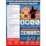 Плакат по безопасности Правила поведения при вооруженном нападении на учебное заведение 0801116