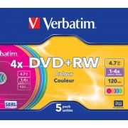 Диск DVD+RW Verbatim 4,7Gb 4х Slim Color 43297