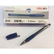 Гелевая ручка синяя  игол. након. 0,5мм DELI S55 рез. грип 130мм