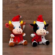 мягкая игрушка корова в новогоднем колпачке и шарфике 29см. музыкальная 2 вида SS126