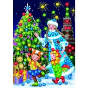 Мозайка из помпонов А5 Снежная девушка и дети у ёлки М-1282