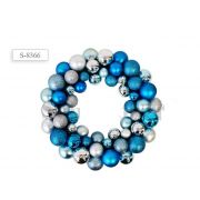 Венок из елочных шаров S 8366 голубой/серебряный цвет d=35 см