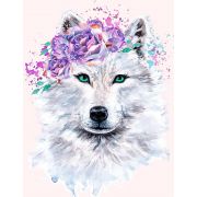 Алмазная мозаика без подрамника 17х22см ACM031 Загадочная волчица с цветами