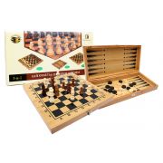 Игра 3 в 1 дерево (нарды, шашки, шахматы) лакированные,фигуры пластик. (Арт. ИН-1445)